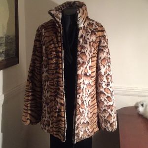 Animal  print faux fur coat